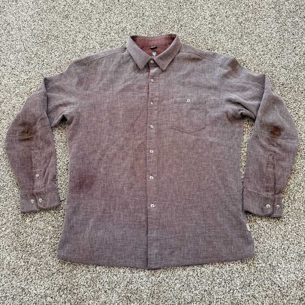 Kuhl Uproar Button Up Long Sleeve Shirt Mens Size Extra Large XL Waffle Brown